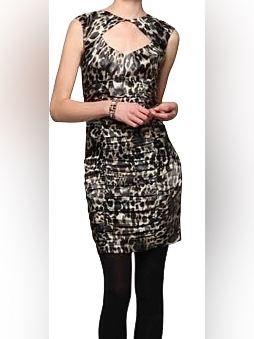 Nanette Lepore 100% Silk Dress Fiery Angel Animal Print Keyhole Neckline Sz 6